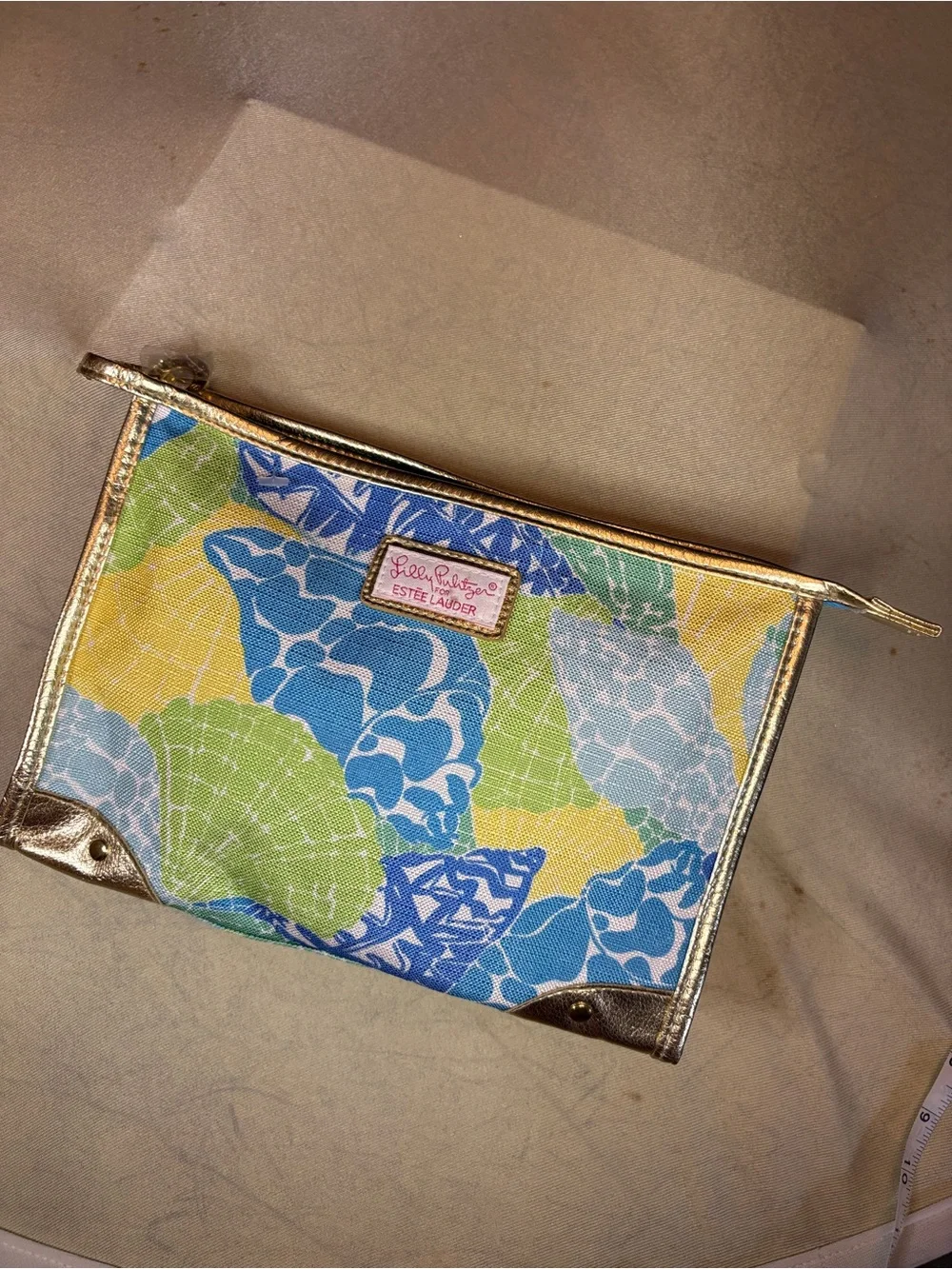 Estée Lauder x Lilly Pulitzer Blue & Yellow Shell-Print Cosmetic Pouch